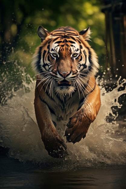 Free photo ferocious tiger in water