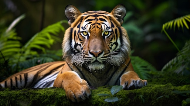 Free photo front view of wild tiger in nature