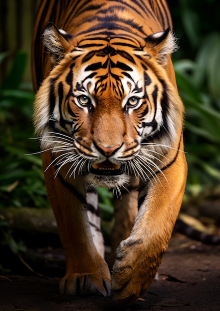 Free photo front view of wild tiger in nature