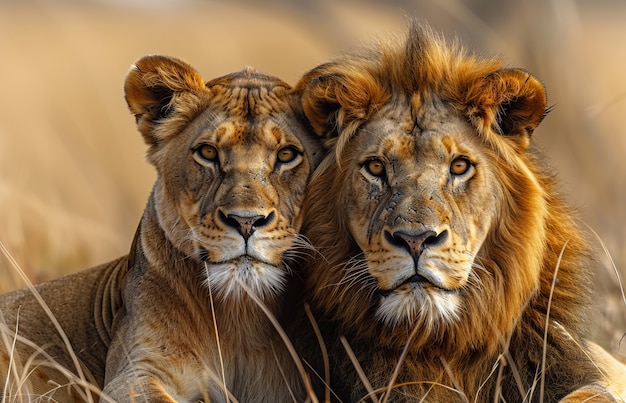 Free photo lion pride in dry forest