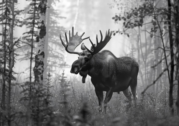 Free photo moose in the wild in black and white