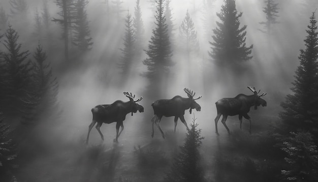 Free photo moose in the wild in black and white