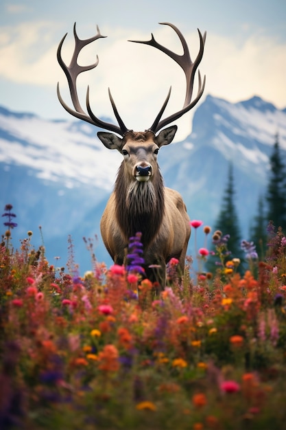 Free photo view of wild elk with nature landscape