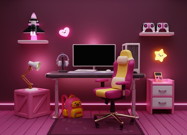 3d rendering of gamer room illustration