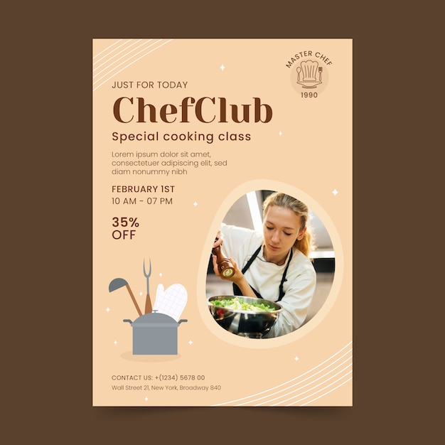 Flat chef horizontal vertical poster template