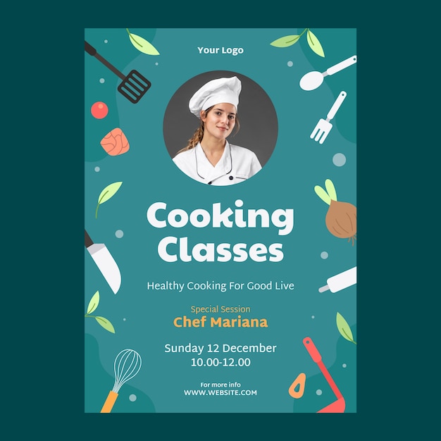 Flat chef vertical poster template