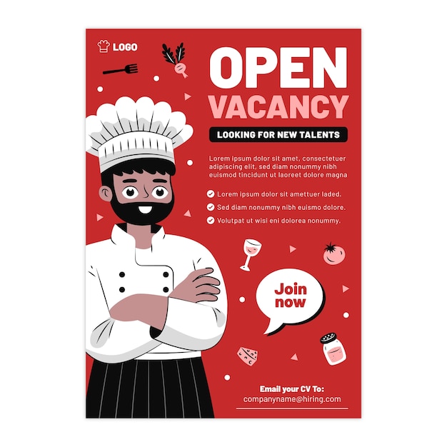 Flat design chef job poster template