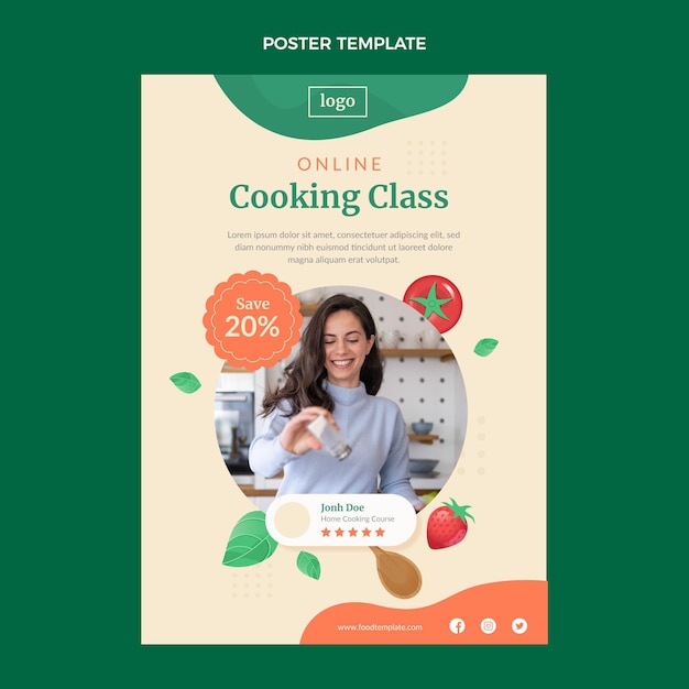 Flat design cooking class poster template