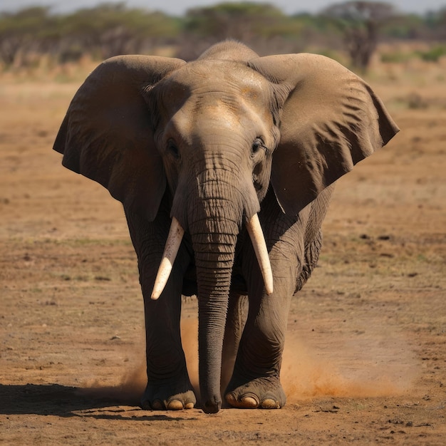 Photo an elephant with tusks walking in the dirt