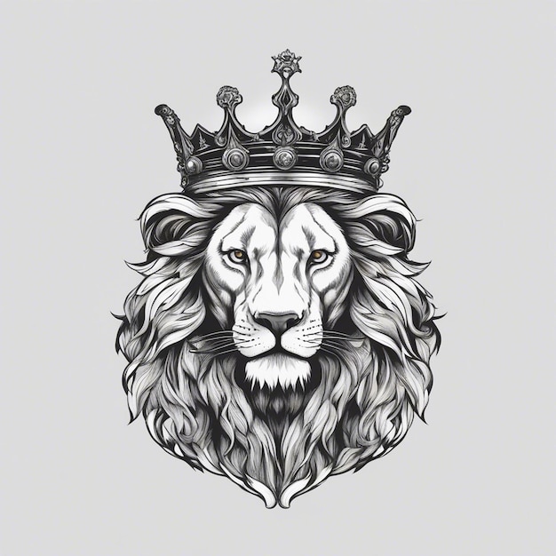 Photo lion head with crown elegant and noble logo black and white sticker seal