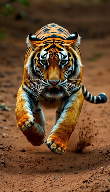 Photo a tiger is running through the desert