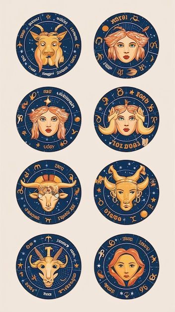 Photo zodiac signs bundle of vector illustration astrological theme set isolated on white background