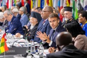 Emmanuel Macron, lors du sommet sur la paix en Ukraine, près de Lucerne (Suisse), le 15 juin 2024. 