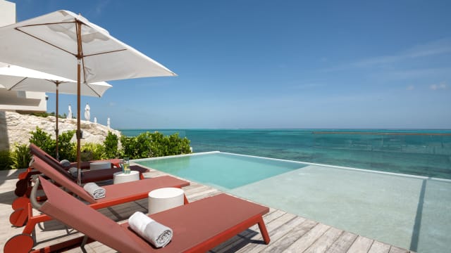 A view of the Caribbean Sea from Beach Enclave North Shore villa’s deck.