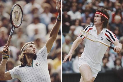 Björn Borg und John McEnroe: Björn Borg (links) und John McEnroe im Wimbledonfinale 1980, das der Schwede in fünf Sätzen gegen den US-Amerikaner gewann. 2017 wurde das Match im Spielfilm "Borg/McEnroe" des Regisseurs Janus Metz Pedersen verewigt.