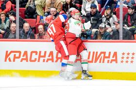 Товарищеский матч сборных Беларуси и России по хоккею, Омск, 6 мая 2024 года. Фото: hockey.by