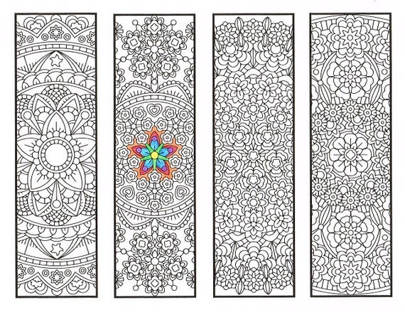 Coloring Bookmarks - Advanced Flower Mandalas Page 1 - coloring for adults, big kids and your resident bookworm - printable DIY bookmarks