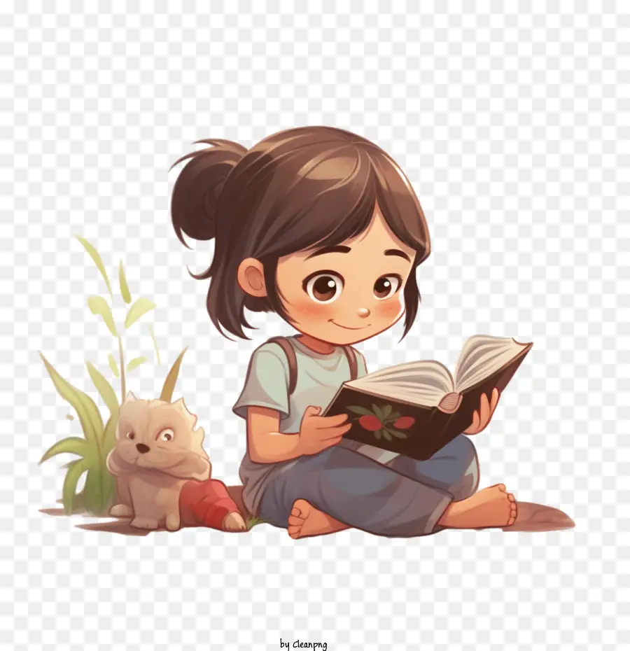 девушка，читая книгу PNG