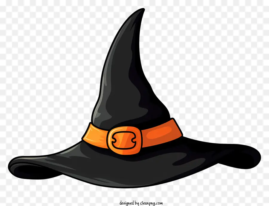 Черная ведьма шляпа，оранжевая пряжка PNG