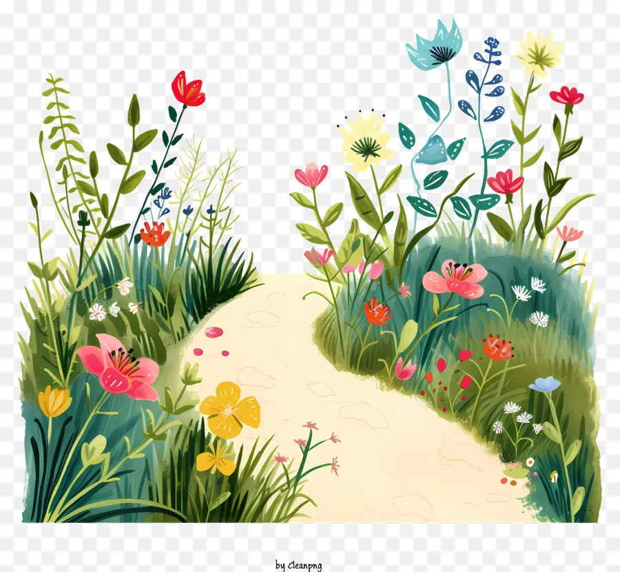 Весенний садовый путь，Винтажная садовая иллюстрация PNG