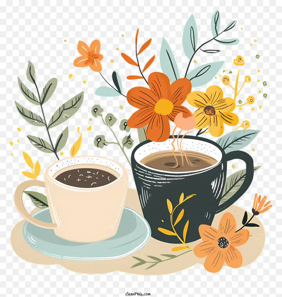 Время весеннего кофе，цветы PNG