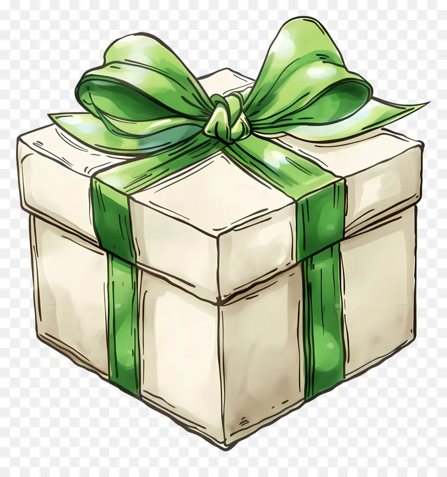 подарочная коробка，зеленая лента PNG