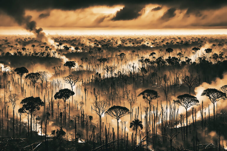 Header image: Generated image suggestive of a bleak and burned-out patch of Amazon rainforest
