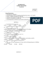 Mathematics Sample Test Paper Class Ix