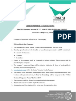 Memorandum of Understanding This MOU Is Signed Between TRYST 2014, IIT DELHI (IITD) and EXHIBIT On This Day: 15 January, 2014