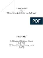 Term Paper: "Metro Rail Project: Dream and Challenges"