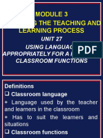 Managing The Teaching and Learning Process: Unit 27 Using Language Appropriately For A Range of Classroom Functions