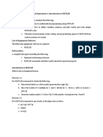 Lab Experiment 1: Introduction To MATLAB Objectives