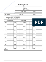 Pile Driving Record: Depth Blows /inch Depth Blows /inch Depth Blows /inch Depth Blows /inch