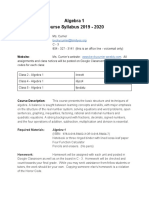 Algebra 1 Syllabus 2019 - 2020