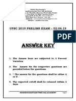 Answer Key: UPSC 2019 PRELIMS EXAM - 02.06.19