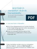 Loss and Gain in Translation Vis-à-Vis Translatability