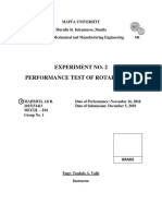 Experiment No. 2 Performance Test of Rotary Pump: Grade