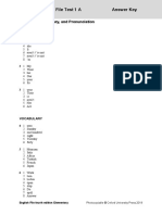 File Test 1 A Answer Key: Grammar, Vocabulary, and Pronunciation