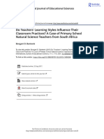 Do Teachers' Learning Styles Influence Their Classroom Practices? A Case of Primary School Natural Science Teachers From South Africa