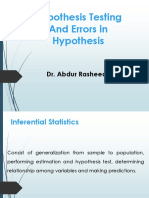 Hypothesis Testing and Errors in Hypothesis: Dr. Abdur Rasheed