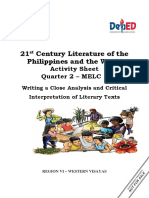 21 Century Literature of The Philippines and The World: Activity Sheet Quarter 2 - MELC 1