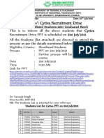 Cytiva Recruitment Drive - PPT On 21st July'2021 For 2021 Graduated Batch