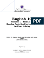 English 10: Quarter 1 - Module 5: Employ Analytical Listening in Problem Solving