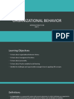 Organizational Behavior: Introduction To Ob Unit 1