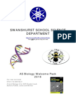 Swanshurst School Science Department: AS Biology Welcome Pack 2016