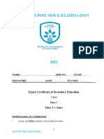 Pangani Post Mock Examination: Kenya Certificate of Secondary Education