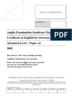 Anglia Examination Syndicate (England) Certificate in English For Overseas Candidates Advanced Level - Paper Ai 2005