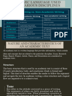 Academic Language Used From Various Disciplines