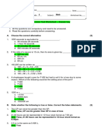 Revision Test WS Answer Key - Grade-5 Math