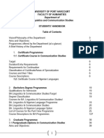 Department Of: University of Port Harcourt Faculty of Humanities Linguistics and Communication Studies Students' Handbook